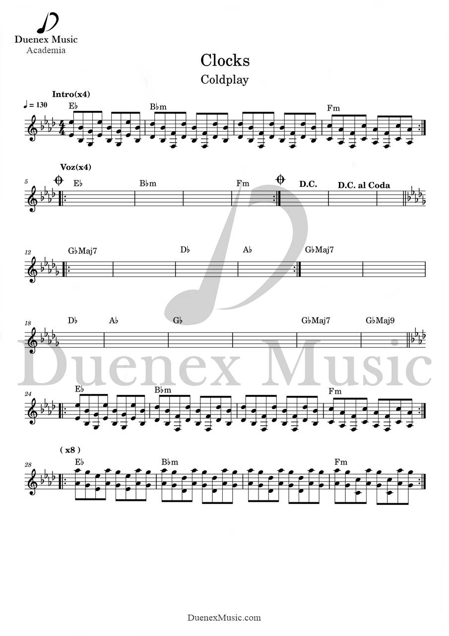 Clocks Coldplay Piano Partitura